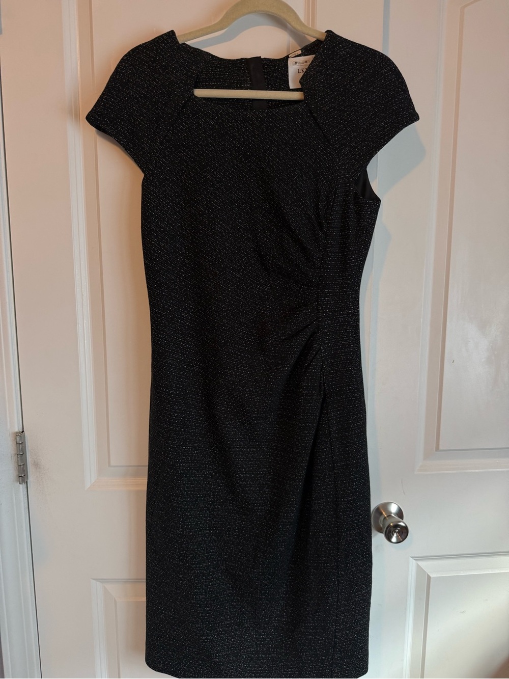 LK Bennett Black Textured Cap-Sleeve Midi Dress